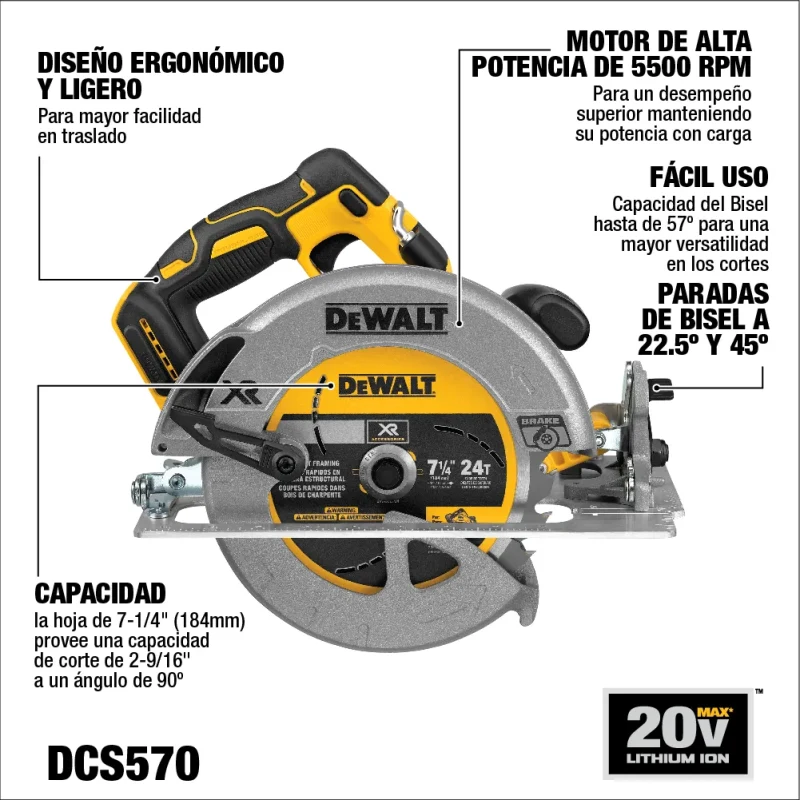 Sierra Circular 7 1/4" Inalámbrico 20v Xr DEWALT - Imagen 4